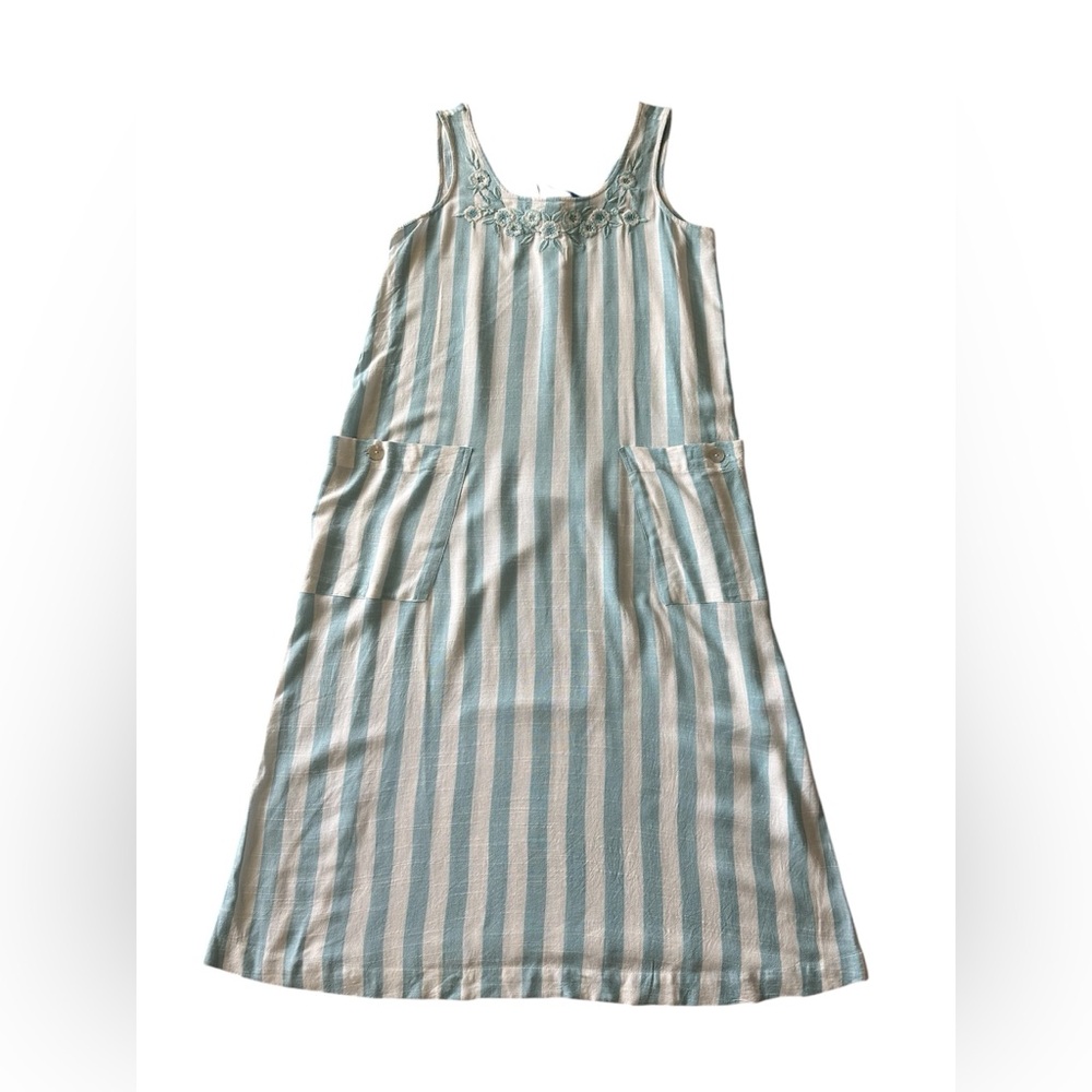 April Cornell Blue White Striped Sleeveless Dress Womens Size Medium
